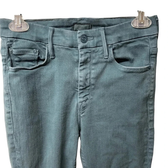 Mother High Waist Looker Ankle Fray. Muted teal blue color. Size 25. - Picture 3 of 9